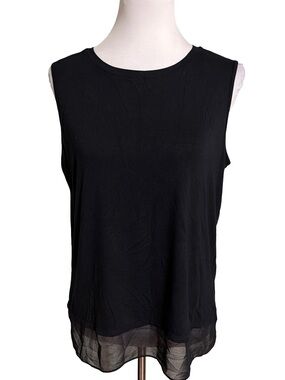 Wynne Layers Sleeveless Black Layered-Hem Women's Blouse